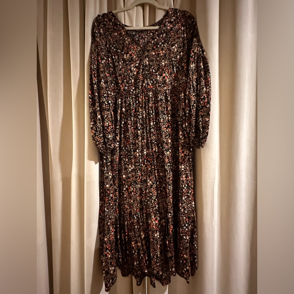 Old Navy Midi Boho Floral Fall Dress with Balloon Sleeves size Large, Flowy